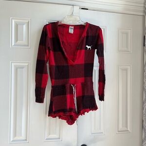 Red and Black Plaid Long Sleeve Romper